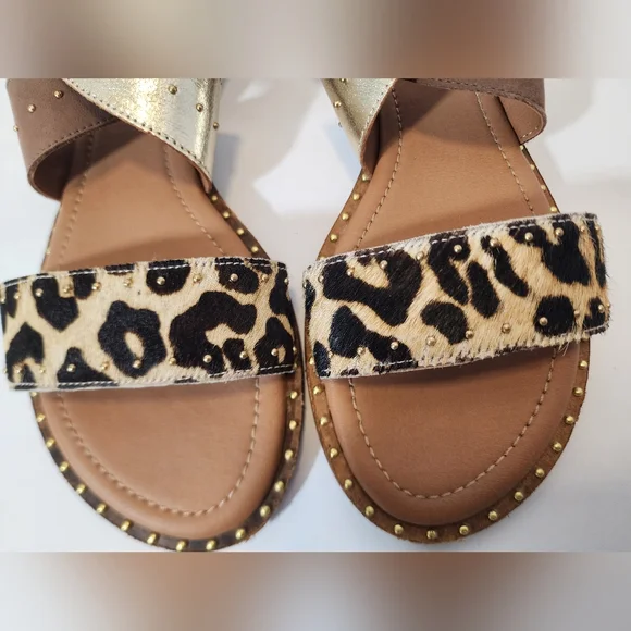 Myra Women’s Size 8 Leopard Print Gold‎ Studded Leather Sandals Boho chic READ - Picture 4 of 8